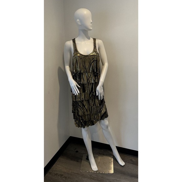 Michael Kors Dress Medium Gold Metallic Style Ruffle Mini Size S Small - Picture 7 of 16
